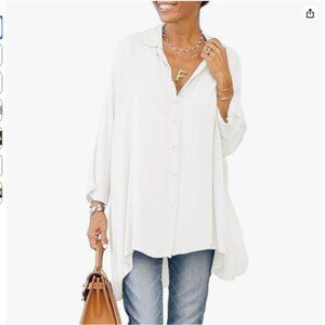 Oversized T Shirts Button Down Long Sleeve Shirt V Neck Collar Loose Flowy Blous